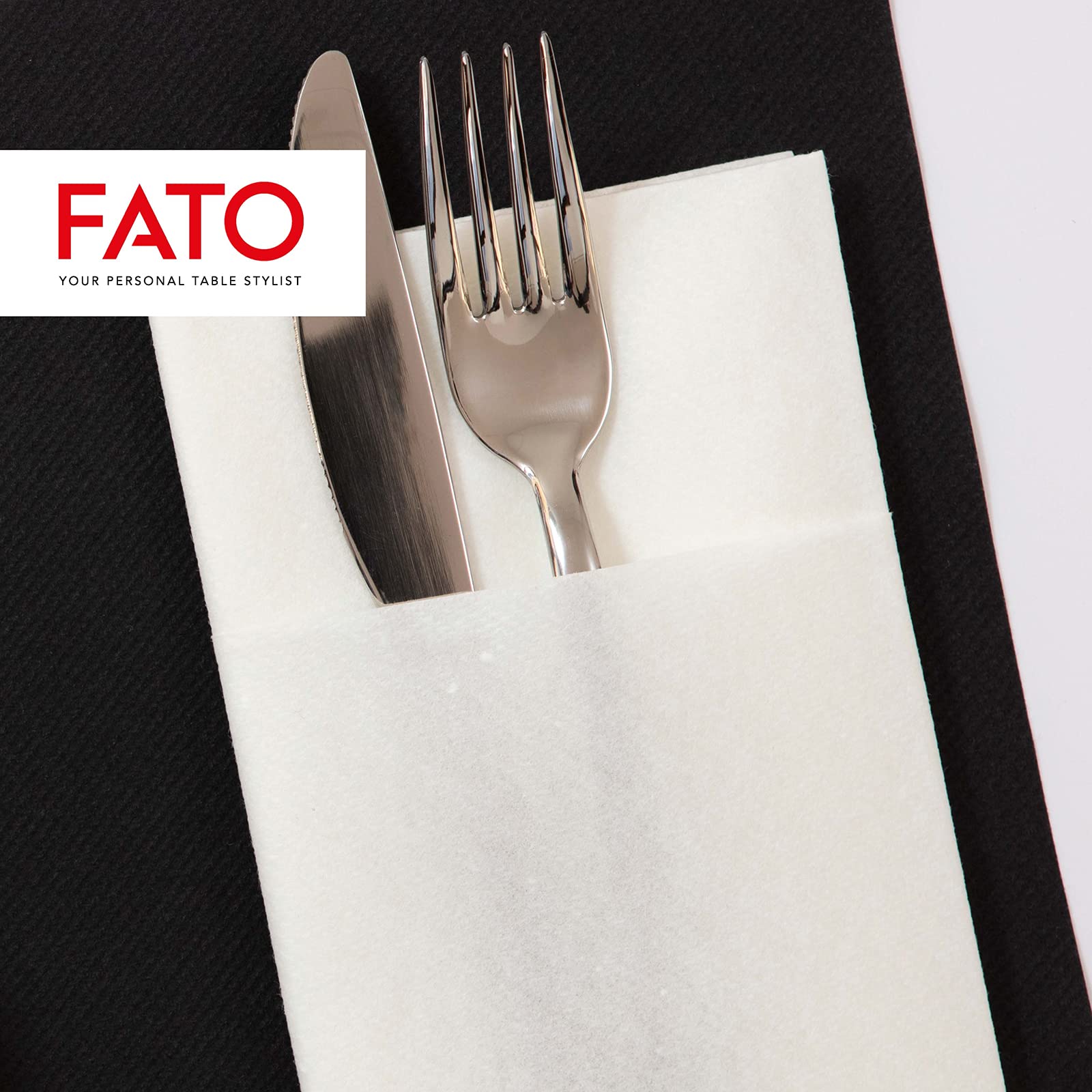 Fato - suche serwetki papierowe, Airlaid, efekt materiału, opakowanie 50 serwetek, rozmiar 40 x 40 złożone w 4, kolor czarny
