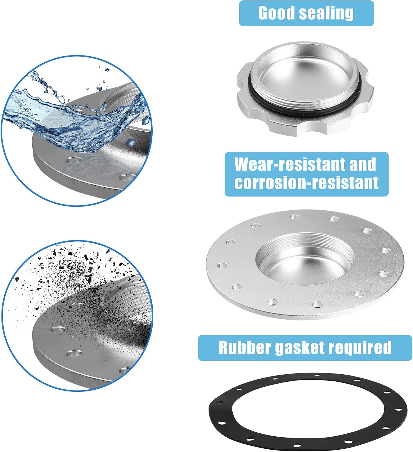 X AUTOHAUX 1 Set Aluminum Easy Fill Fuel Cell Cap with 12 Bolting Holes Cell Bung Silver Tone Billet Fuel Cell Cap Assemblies