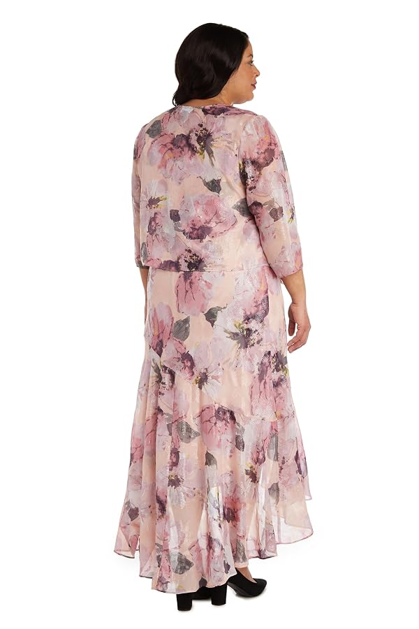 R&M Richards Women's Floral Jacquard High-Low Chiffon Dress W/Matching Bolero Jacket Set - Wedding Guest, Party Style by R&M Richards - Used condition - Image 4
