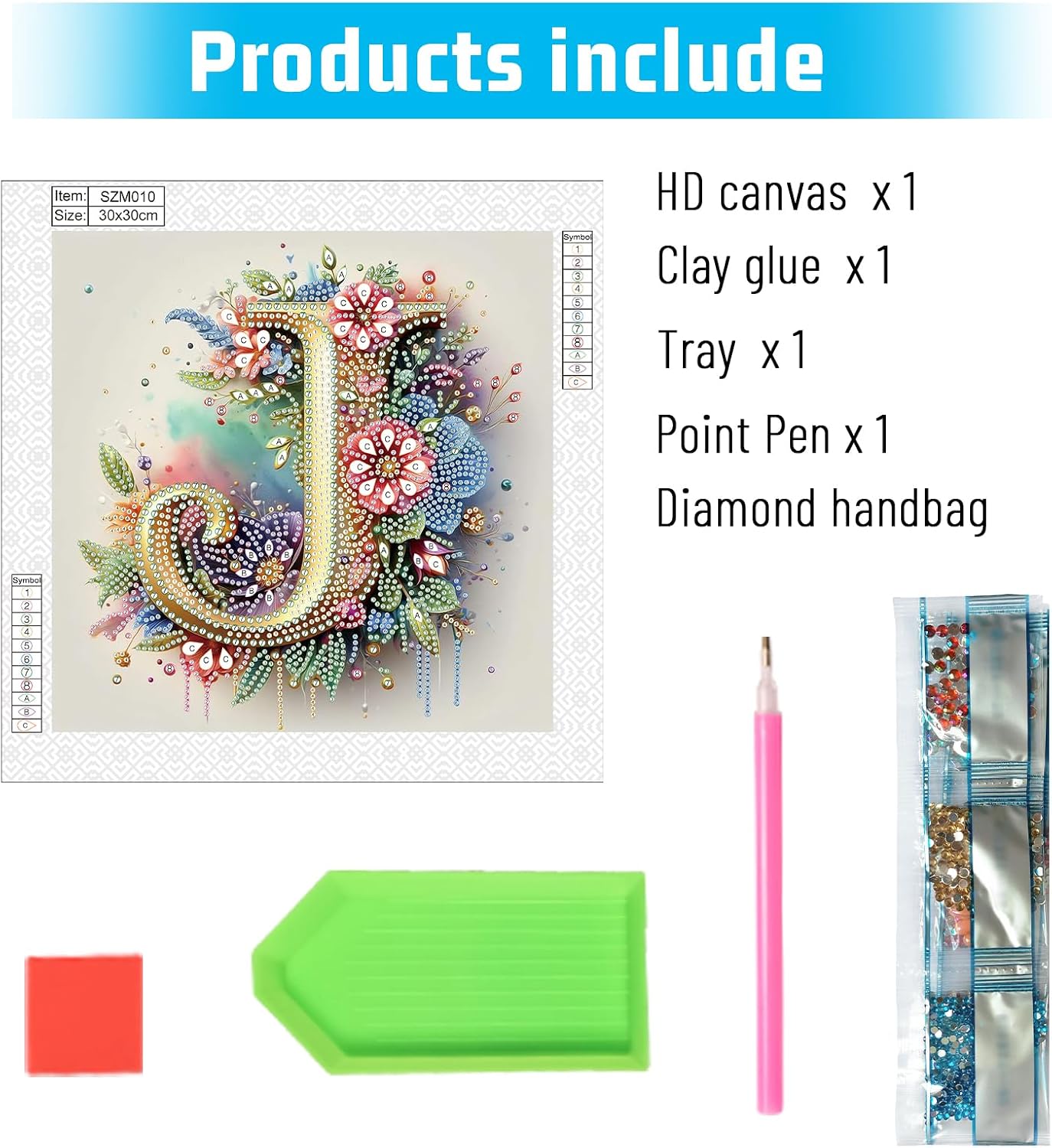 Tontut Diamond Painting Kit, Letter J Flower 5D DIY Crystal Diamond Art Painting with Tools for Home Decoration image 3