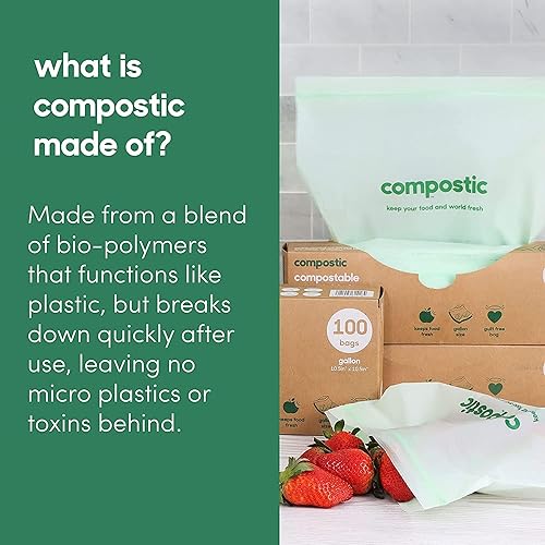 Miniatura 8 de Compostic - Bolsas resellables compostables para aperitivos para el hogar (6 x 3.5 pulgadas) - Aptas para microondas y congelador - Bolsas de