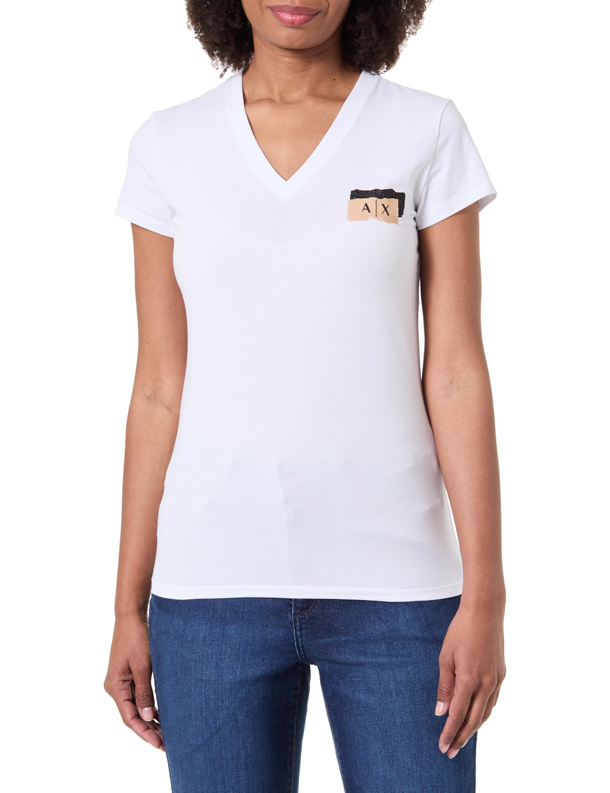 Armani Exchange Damen Salin De Giraud, Shiny Color Contrast Logo T-Shirt