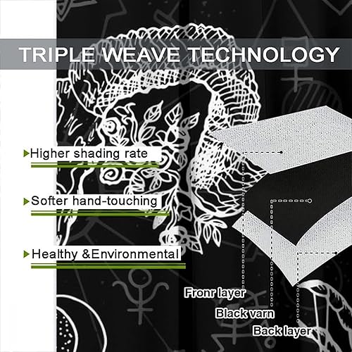 Vista 137 de Cortinas de cabeza de cabra, misteriosa cabeza de cabra malvada, calavera negra, bolsillo para barra, cortinas opacas para ventana, juego de 2