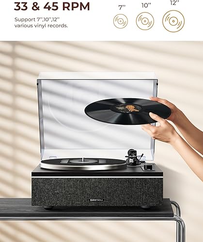 Miniatura 2 de ONE-S - Tocadiscos de vinilo con entradasalida Bluetooth, tocadiscos vintage todo en uno, altavoces integrados, preamplificador de teléfono y DSP,