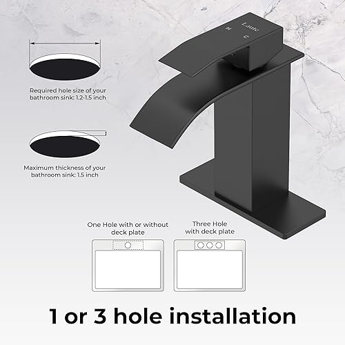 Miniatura 4 de Grifo de lavabo negro mate de 1 o 3 agujeros, grifos de una sola manija para fregadero de baño, lavabo de tocador moderno con drenaje emergente y