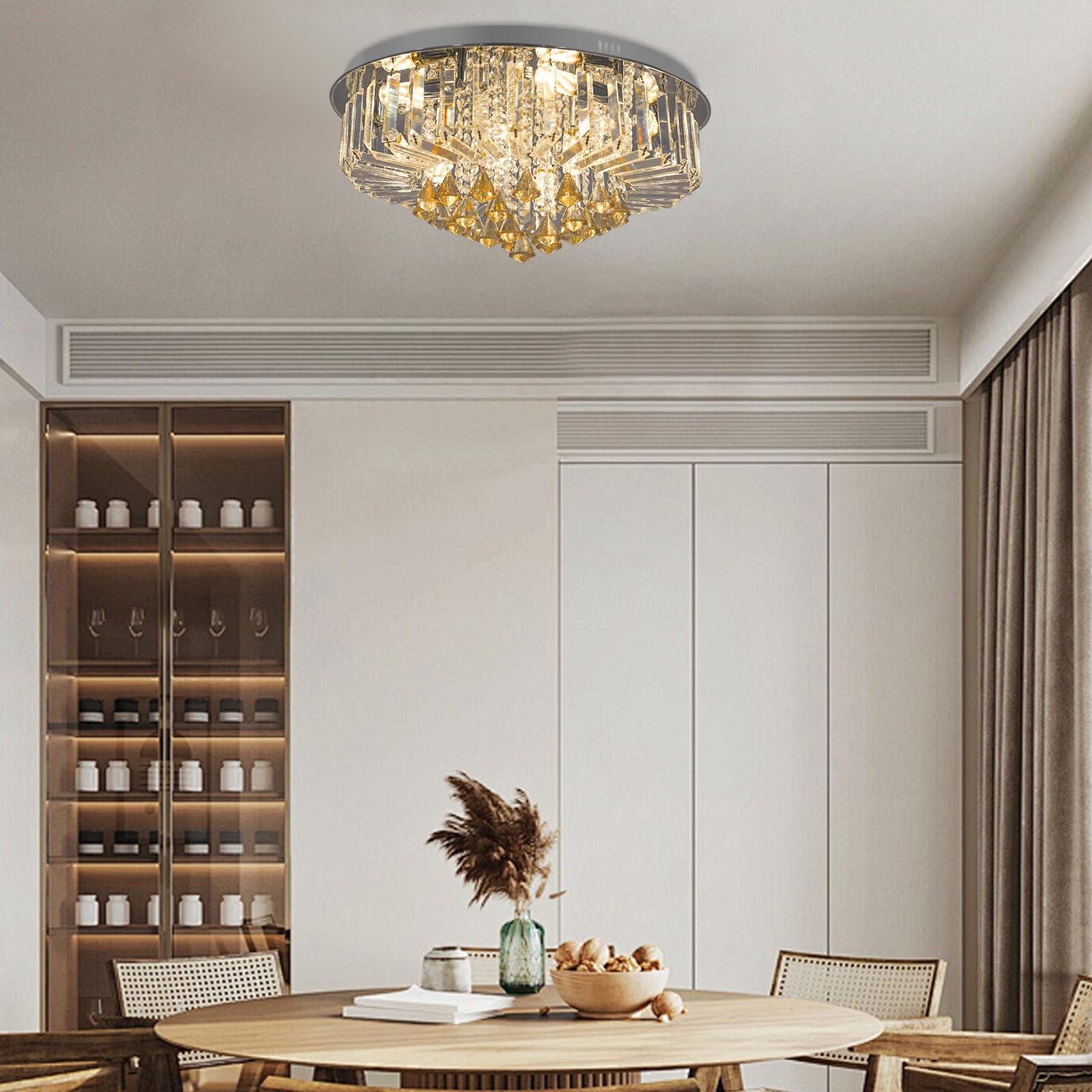 Modern Kronleuchter Kristall Leuchte, Luxus Gold Deckenleuchte, Pendelleuchte LED Kristall Kronleuchter 60CM, Deckenlampe, Deckenleuchte Lampe Beleuchtung Wohnzimme, Für Wohnzimmer E14