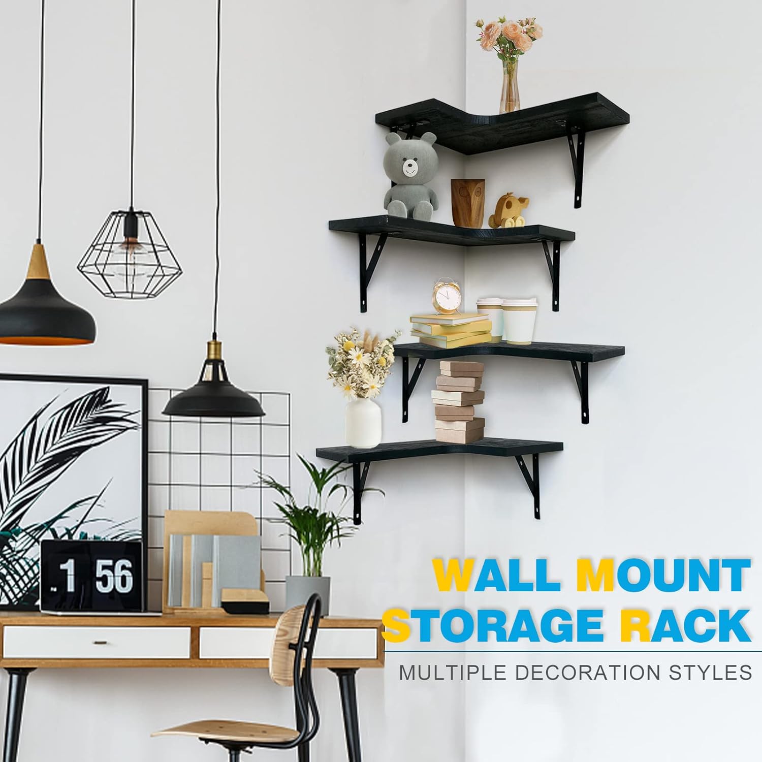 Buy Asvor Clark Black Corner Floating Shelves, Floating Corner Shelf