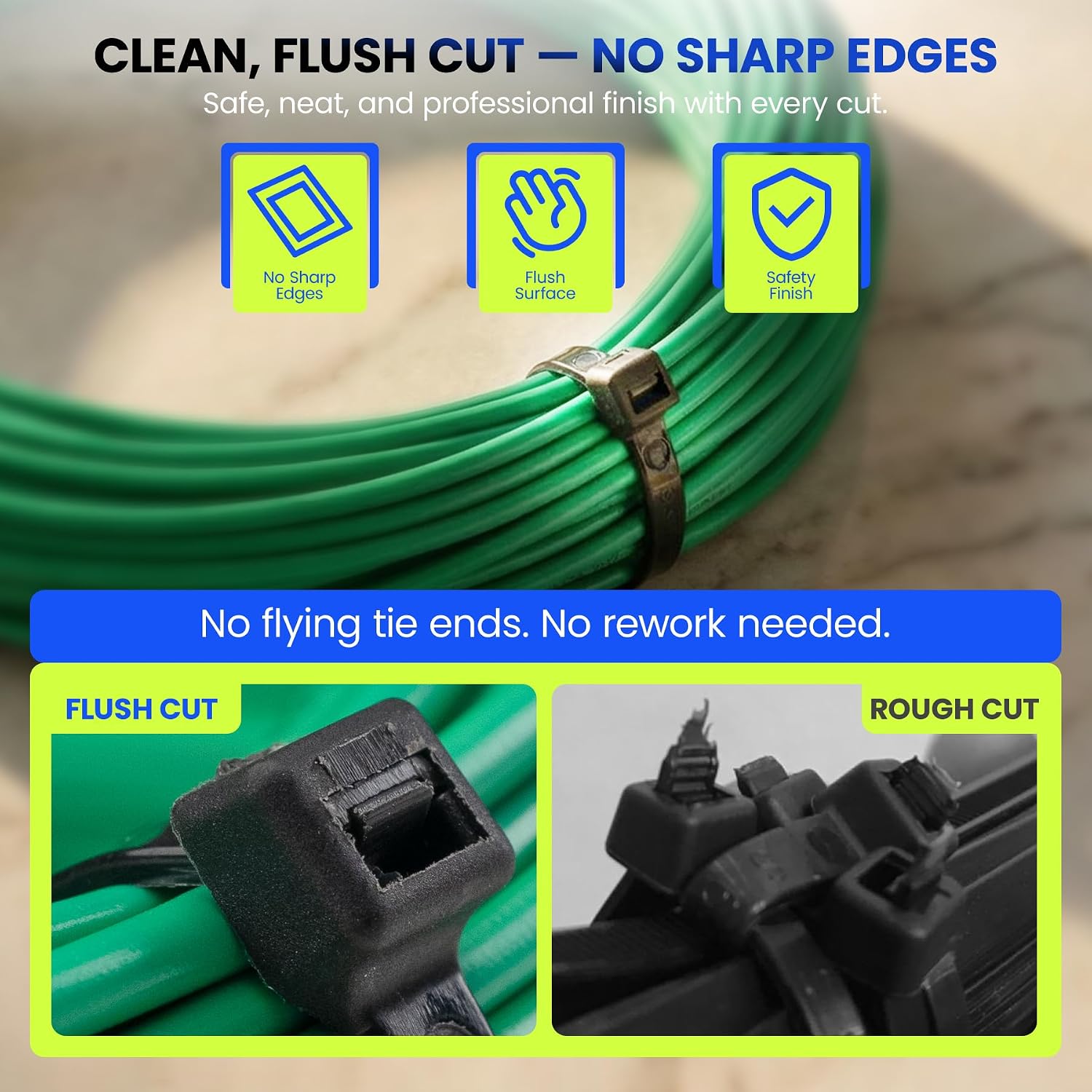 Low-Impact Cable Tie Gun for Plastic & Nylon Zip Tie, Replace Panduit GTS-E, Ergonomic Zip Tie Gun with Adjustable Tension, 16-Position Knob, Flush Cut, Low Handle Force, Fits 8-50 lb Cable Ties