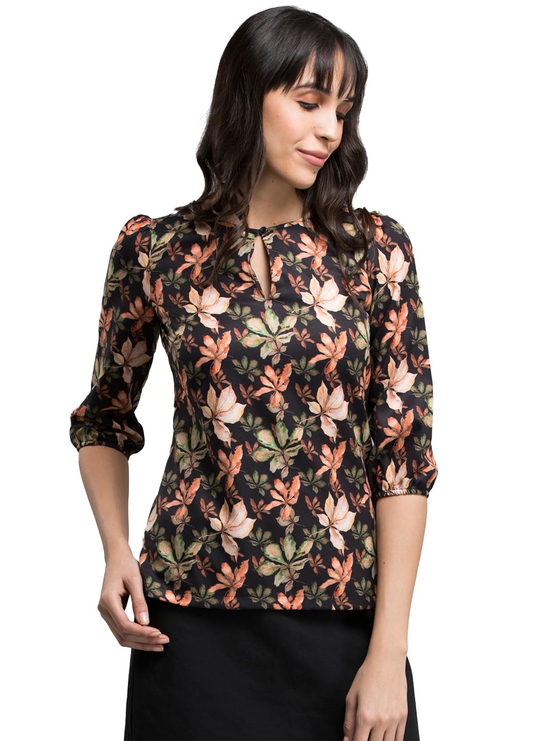 fablestreet Women's Polyester Printed 3/4thsleeve Regular Fit Top (TP370BKPR)-picture-31