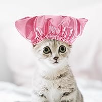 Vista 5 de VILLCASE Gorro de ducha para gatos, gorro de baño impermeable rosa para gatos pequeños, cubiertas ajustables y reutilizables de protección