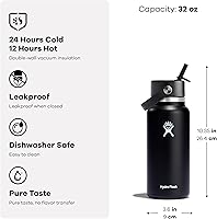 Vista 6 de Hydro Flask Water Bottle - Insulated Stainless Steel - Wide Mouth Flex Straw Lid, Non Spill, Leakproof and Refillable in 32 Oz Sandpiper
