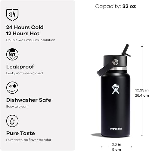 Miniatura 7 de Hydro Flask Botella de agua  Acero inoxidable aislado  Tapa flexible con popote de boca ancha, antiderrames, a prueba de fugas y recargable en 32
