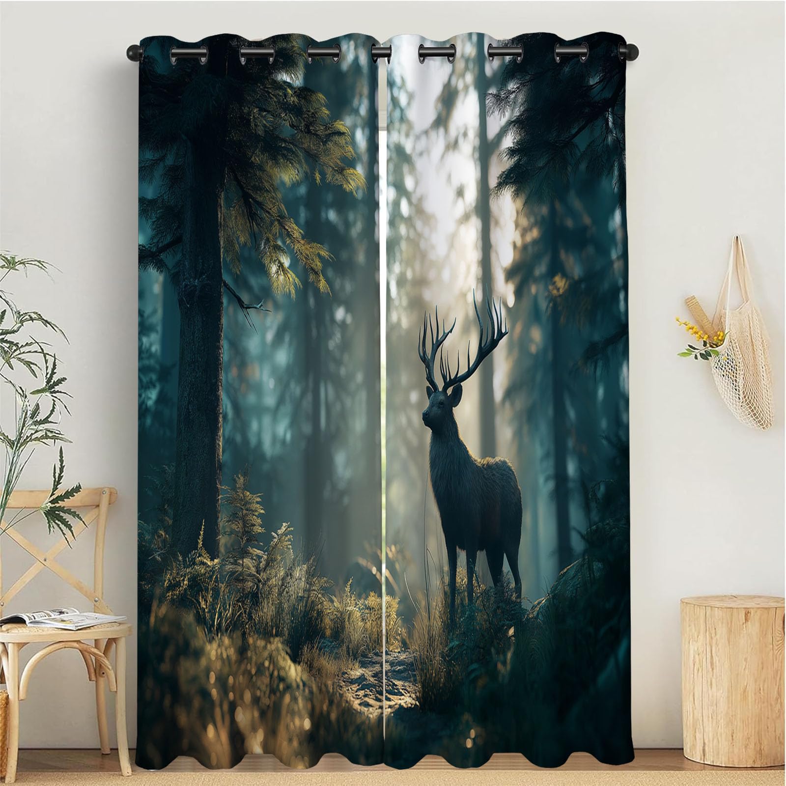 Rideau occultant pour chambre à coucher motif cerf fantastique