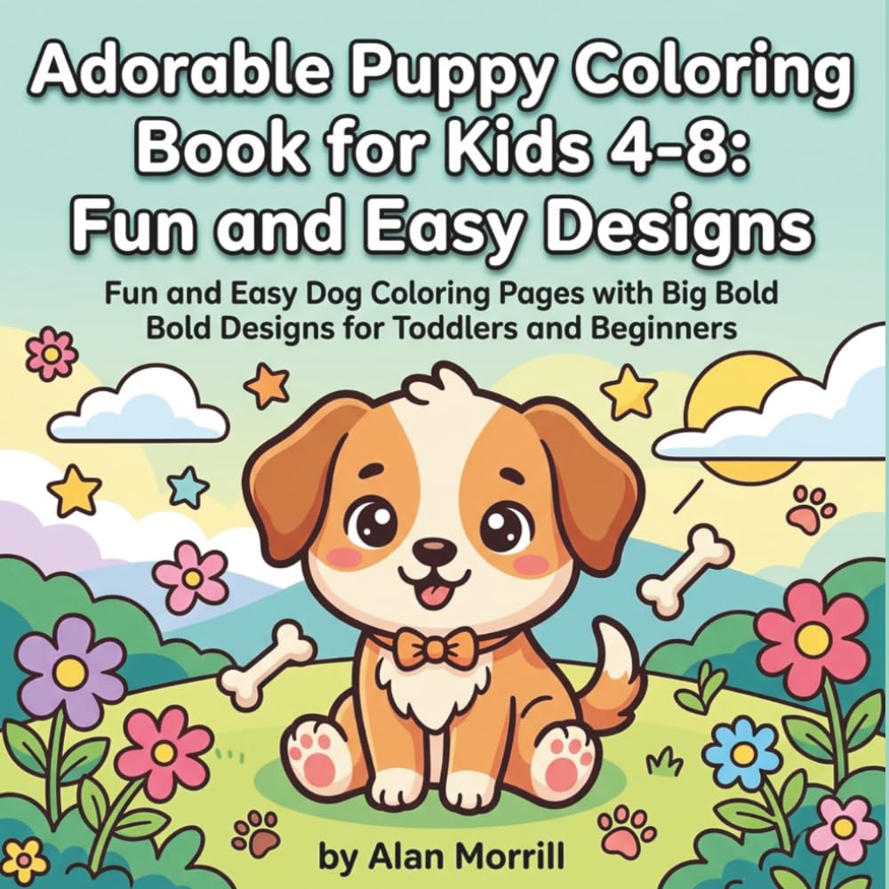 Cute Puppies Coloring Book for Kids Ages 4–8: Fun and Easy Dog Coloring Pages with Big Bold Designs for Toddlers and Beginners