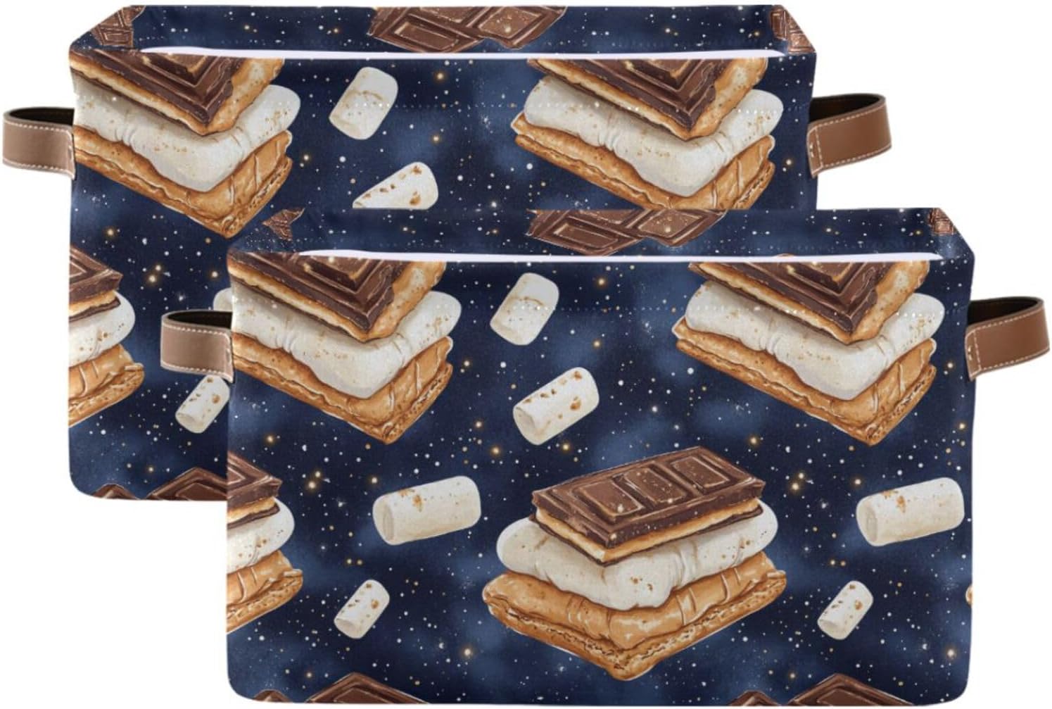 Colorful S'mores Sweet Storage Basket Canvas Fabric Collapsible Storage Bins Box Organizer Waterproof for Home Bedrooms 1 Pack image 2