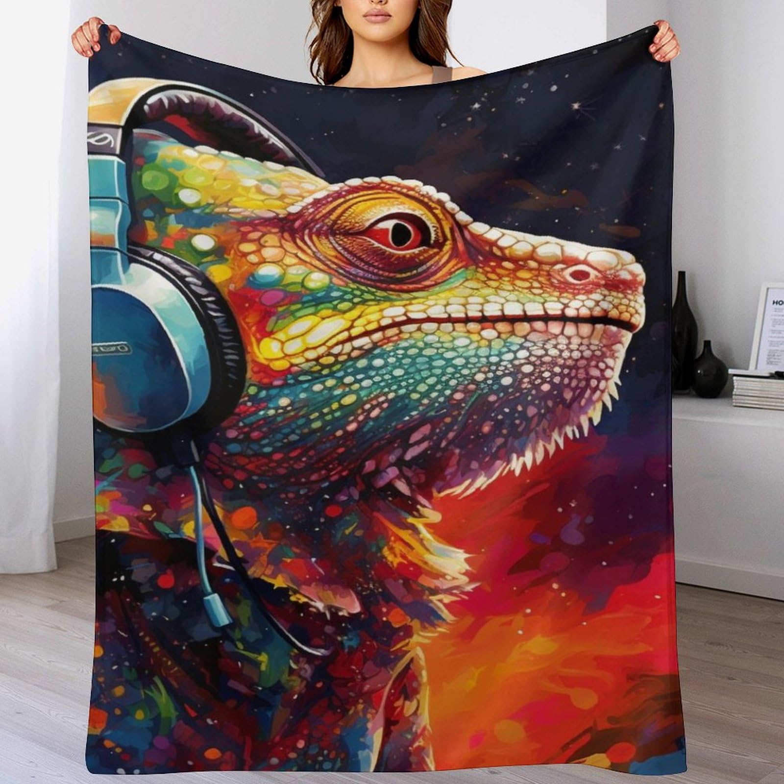 Manta de forro polar de franela camaleón estampada de 130 x 180 cm para cama y sofá