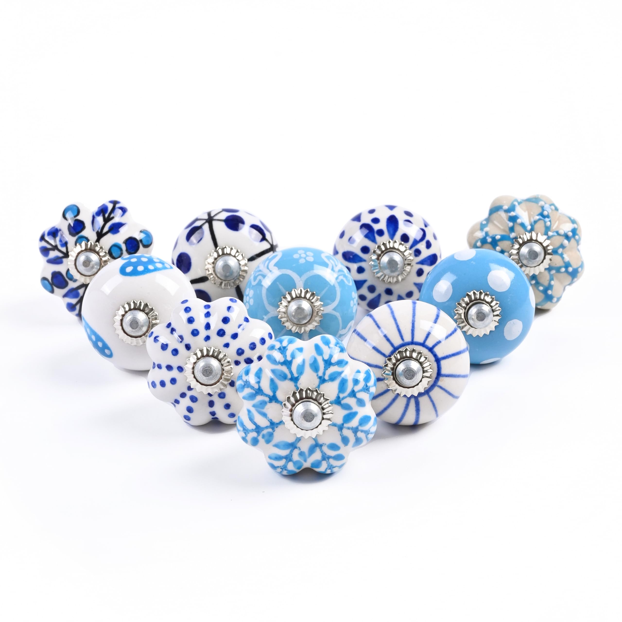 RAJRANG BRINGING RAJASTHAN TO YOU Ceramic Dresser Drawer Knobs Blue Design Cabinet Knobs Pulls Kitchen Hardware Knobs - Set of 10