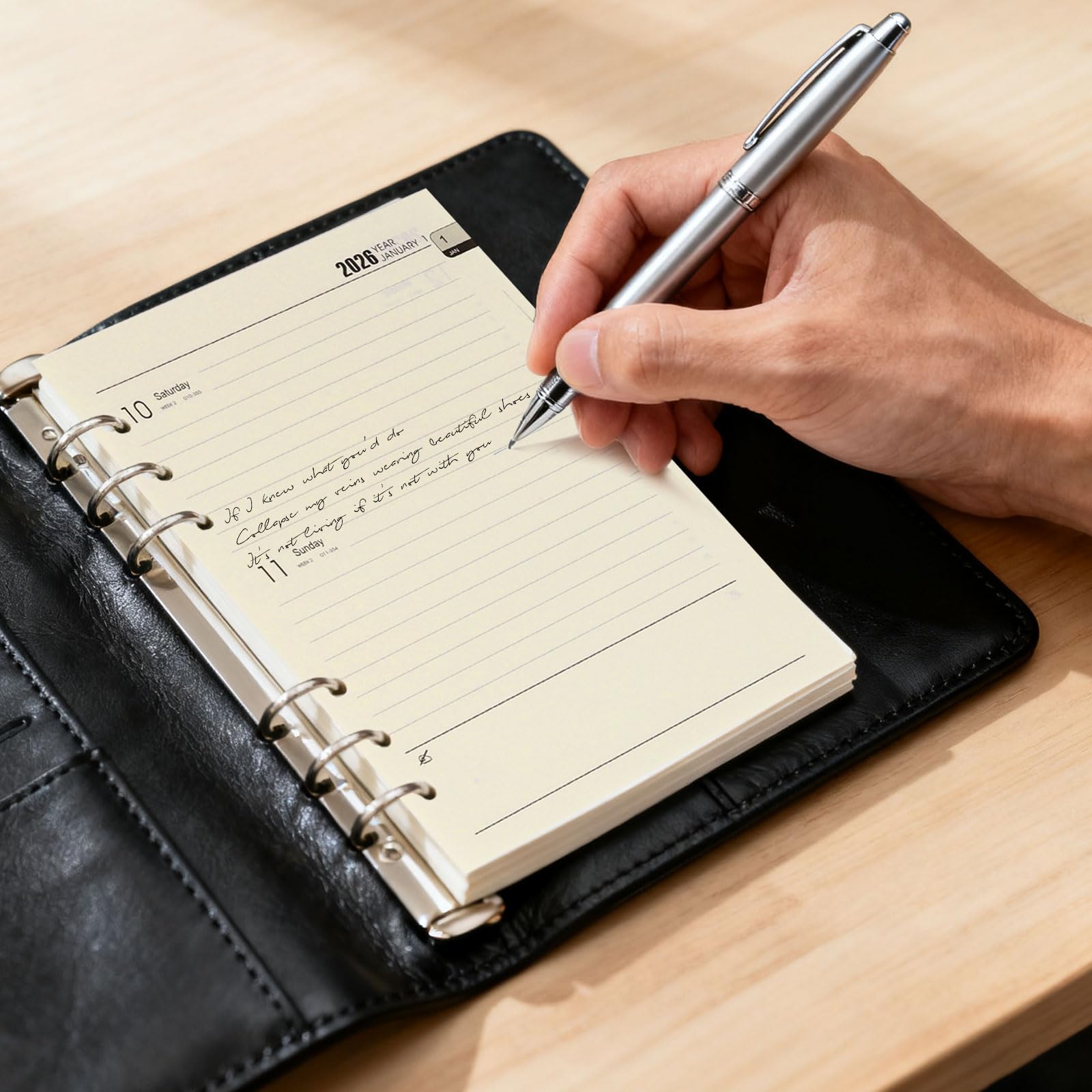 Finocam - Agenda 2026 Semana Vista Vertical | Enero - Diciembre (12 Meses) | Agenda A5 Con Goma Elástica Y Cinta Punto | Tapa Blanda Flexi Lisa - Negro - Catalán