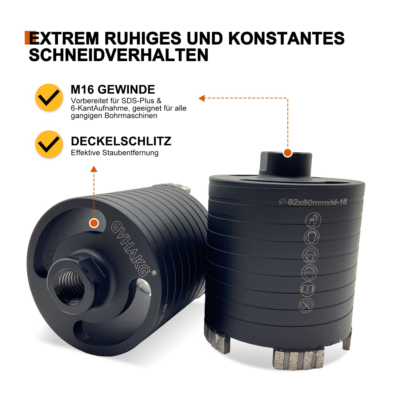 Diamantbohrkrone,Dosensenker Kernbohrkrone,SET 82mm Segmenthöhe 10mm, mit Zentrierbohrer 10x120 mm, von Elektro-Unterputzdosen in Beton, Mauerwerk und Stein