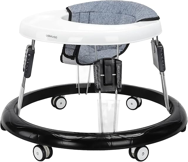 UBRAVOO Adjustable Baby Walkers for Baby with Easy Clean Tray, Universal Wheeled Walker, Anti-Rollover Folding Walker for Girls Boys 6-18Months Toddler, ZM-01, Gray
