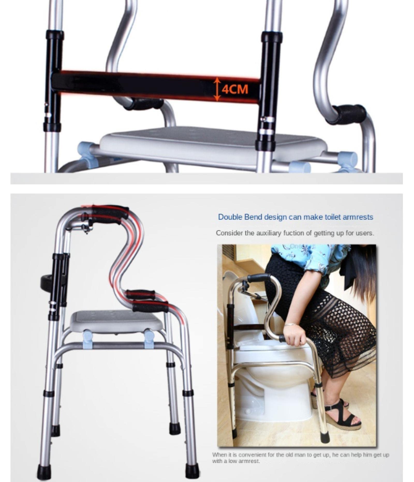 Andador Andador De Movilidad Andador para Personas Mayores Andador para Discapacitados con Ruedas con Asiento Andador Ajustable Plegable Sin Ruedas