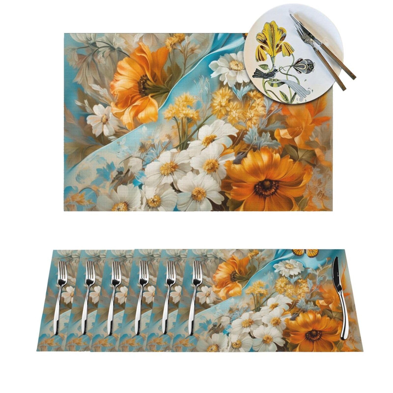 Sets de table résistant à la chaleur lot de 4 pièces en PVC tressé lavable motif papillon