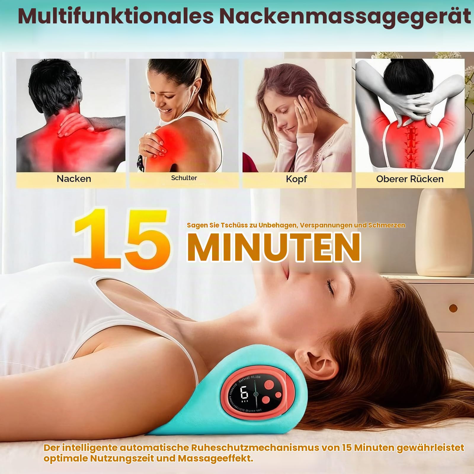 Nacken Schulter Massagegerät Kabellos, Elektrische Nackenmassagegerät mit Wärme, 2026 Upgrade Neck Massager, USB 3 Modi 6 Einstellbare Frequenzen