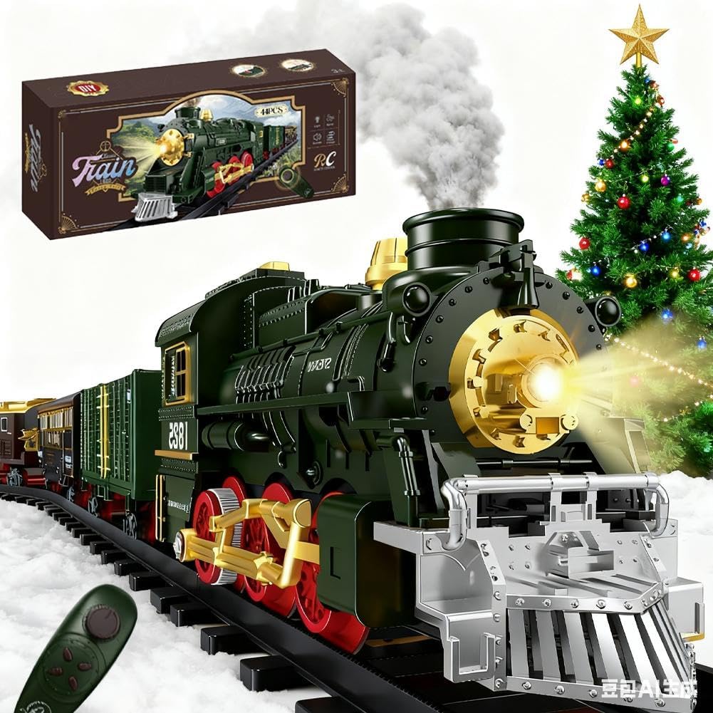 Christmas Train Set - Remote Control Train Set w/Steam Light & Sound,Rechargeable Toy T-rain Under The Christmas Tree with Sounds, Lights and Smoke,C-hristmas Toy Gift for Boys Girls Toddler