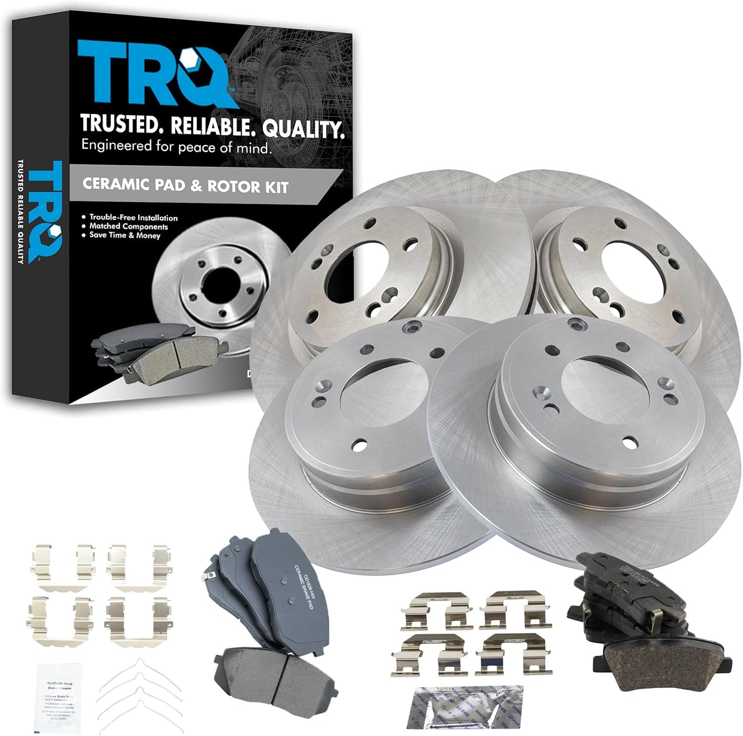TRQ Front and Rear Brake Pad & Rotor Kit Brake Pads Brake Rotor Ceramic Compatible with 2018 Kia Optima
