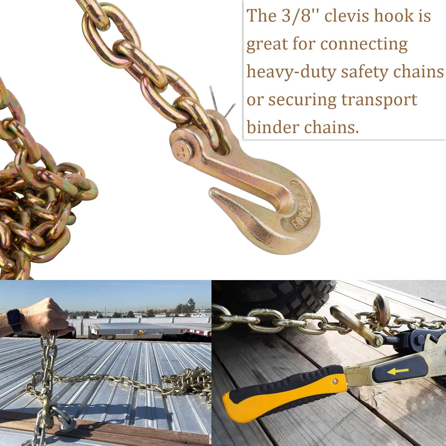 3/8" Grab Hook, Clevis Hook for Chain - Grade 70 (G70) Heavy Duty, 6600 lbs Break Strength - Fits 3/8" Truck, Trailer, Tow & Transport Chains (10 Pack)