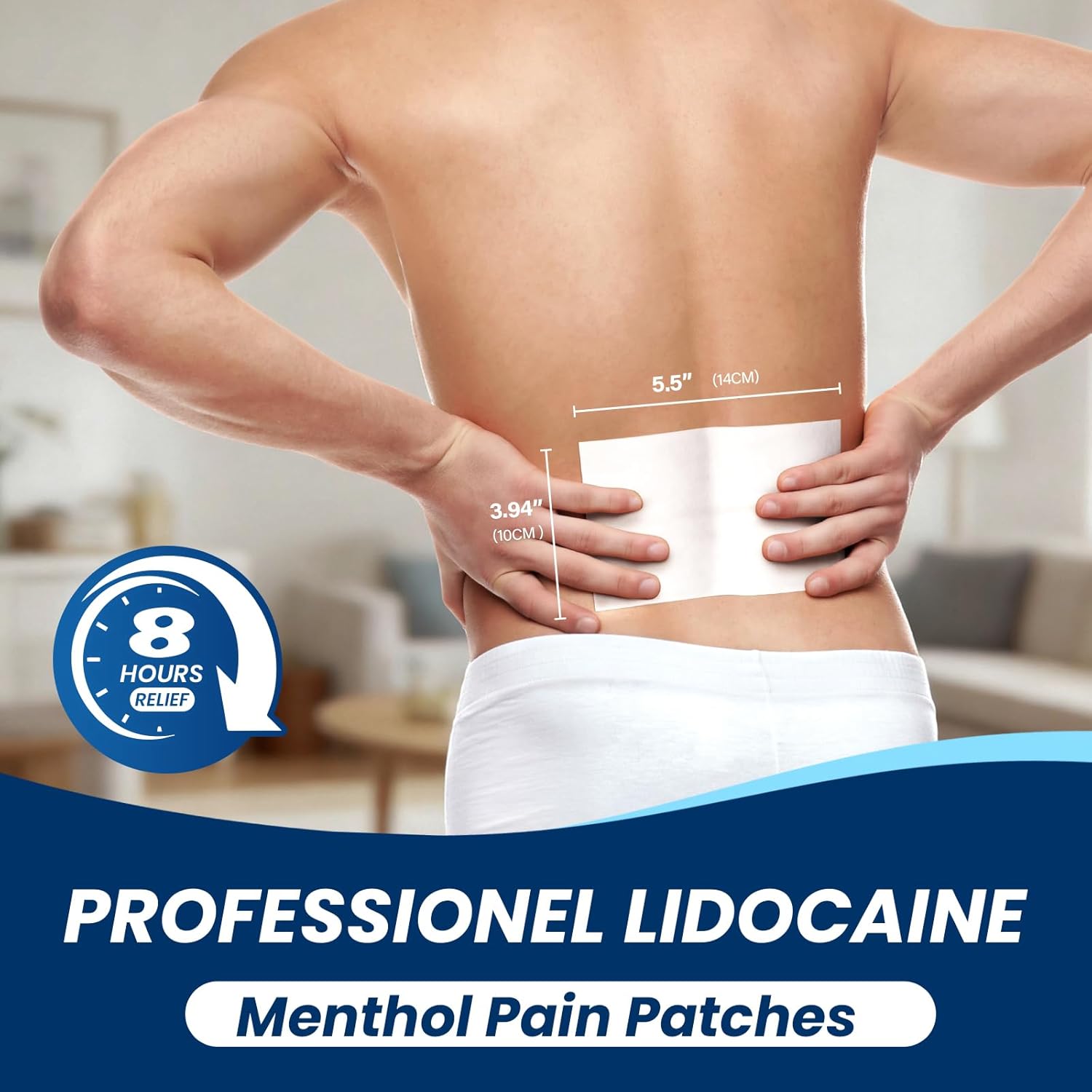 Sumifun 4% Lidocaine + 1% Menthol Pain Relief Patches, Maximum OTC Strength Patches for Back, Neck, Knee, Joint Pain Relief, Long-Lasting & Cooling Therapy, Large (34)