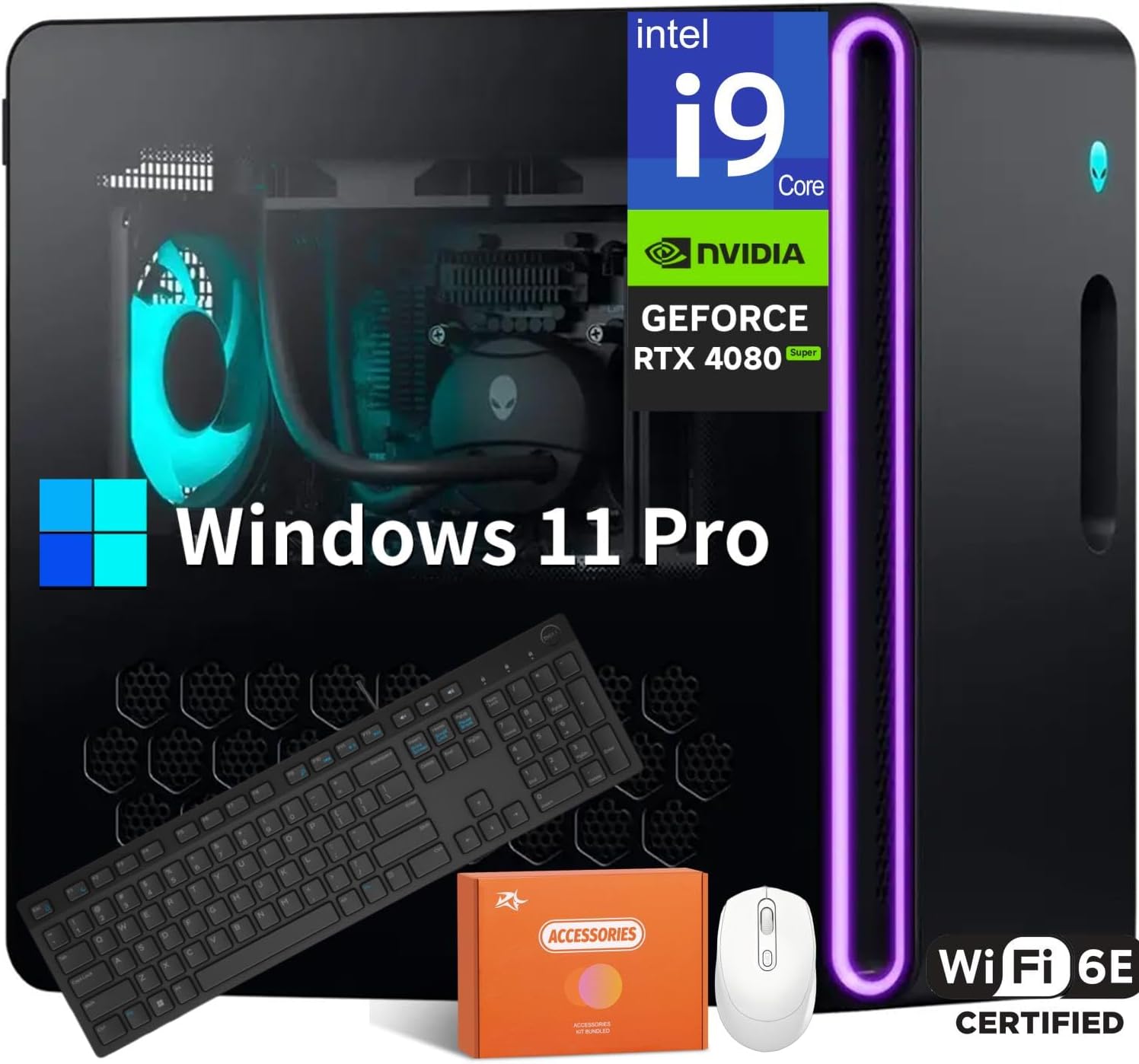 Alienware Aurora R16 Gaming Desktop, Intel 24-Core i9-14900KF(Up to 6.0GHz), NVIDIA GeForce RTX 4080 Super, 32 GB DDR5, 2 TB SSD, Windows 11 Pro, Wi-Fi 6E, Liquid+Air Cooling System, w/Accessories
