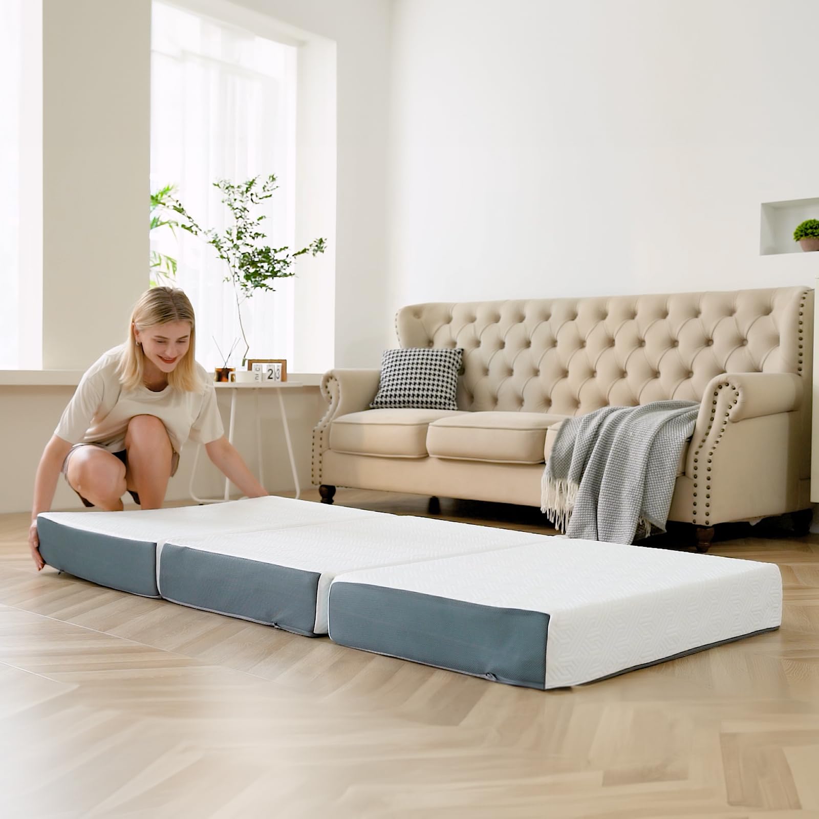 Vesgantti Matelas Pliable 140x190x15cm, Matelas d'Appoint en Mousse à Mémoire de Forme en Gel, Amovible et Lavable avec Sac de Transport, Idéal pour Voyages, Camping, Lit d'appoint, Oeko Tex - Blanc