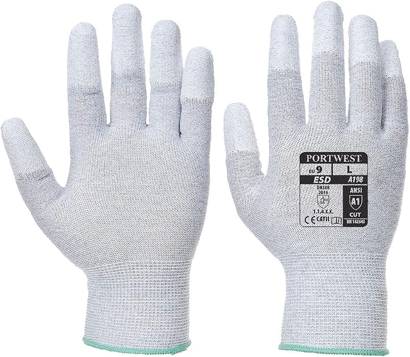Portwest A198 Antistatic Safety Glove with PU Non Slip Fingertip Coating ANSI, Medium