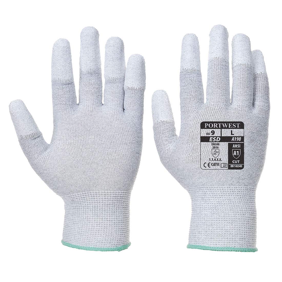 Portwest A198 Antistatic Safety Glove with PU Non Slip Fingertip Coating ANSI, Medium