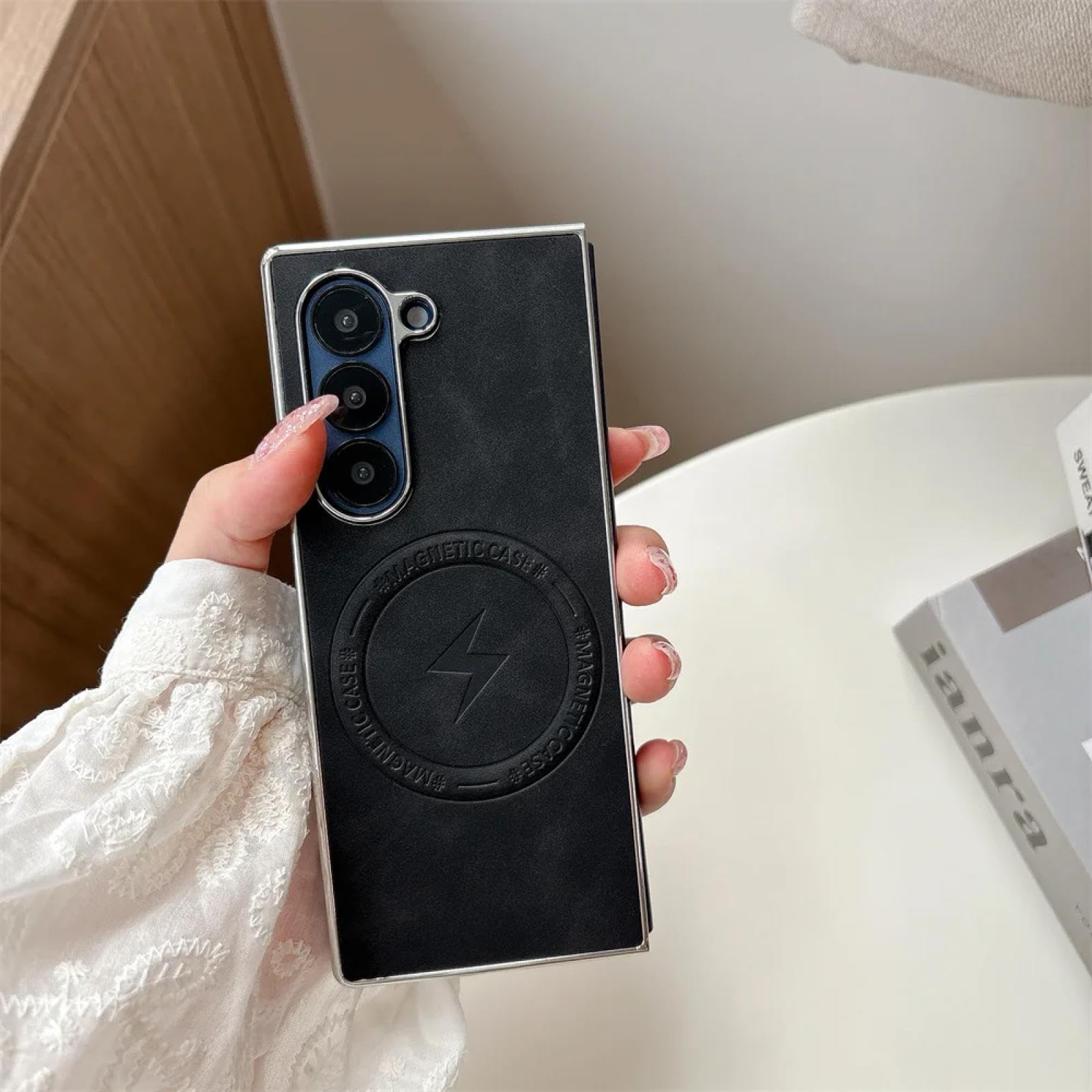 Étui de luxe Galaxy Z Fold 3 en cuir de mouton véritable de couleur noir - 8