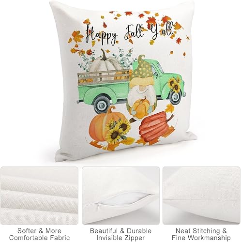 Miniatura 4 de Pumpkin Maple Leaf Gnome Truck Harvest Cojines Decorativos para Sala 18x18 Happy Fall Yall Cushion Covers Square Pillow Covers Decorative Throw