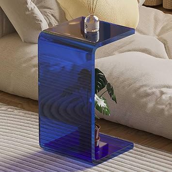 Acrylic End Table, Acrylic U Shape Bed Side Table, Multipurpose, Thick Clear Coffee Nightstand Table, for Livingroom, Bathroom and Bedroom Color Blue, Size H-65CM/25.5IN