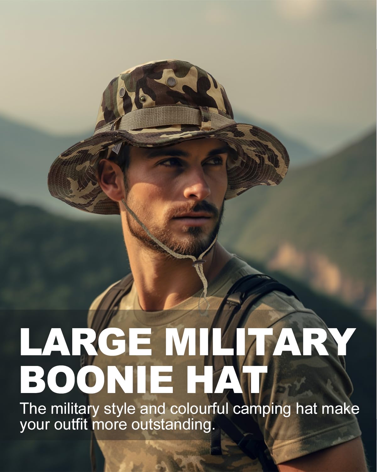 Feng Shui， Chapeaux de Soleil Boonie UV XXL, Chapeau Tactique Militaire pour Grosses têtes, Grands Chapeaux de Chasse Safari Bush Jungle pour randonnée Camping