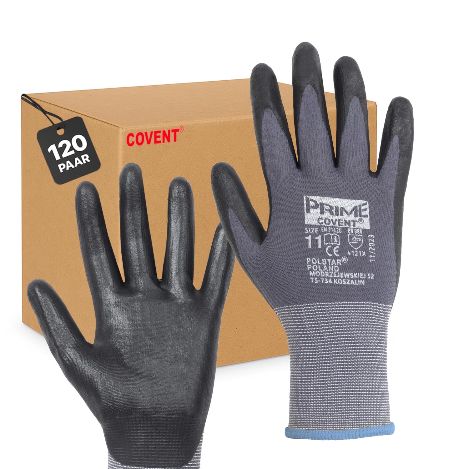 Covent Prime Arbeitshandschuhe Herren Gr 10 (120-er Set) – Montagehandschuhe Kategorie II – EN388 4121X – Bauhandschuhe für Kfz-Mechaniker, Wartungstechniker und Handwerker