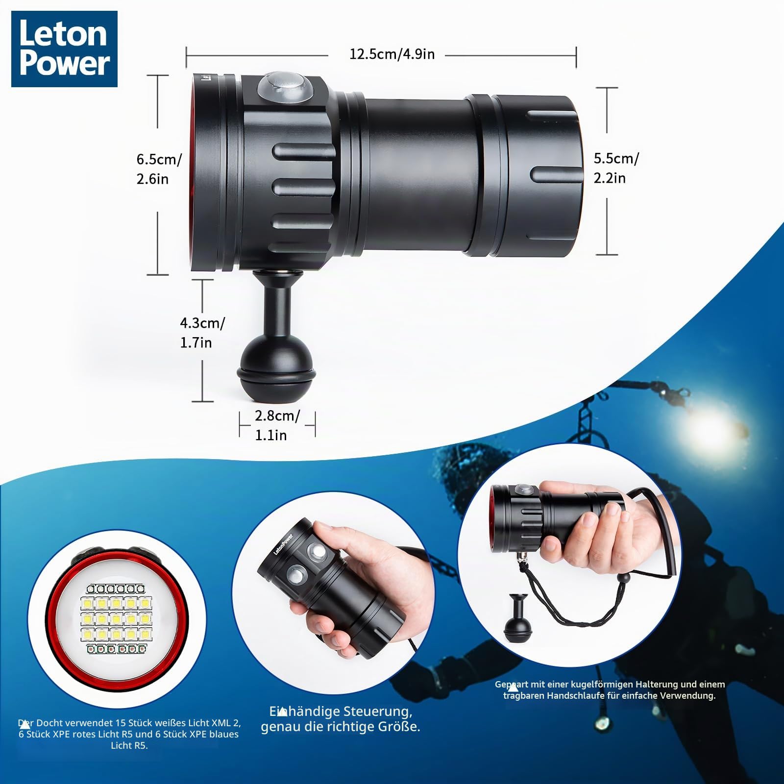 B15 Tauchen Taschenlampe 8000 Lumens Super Bright Underwater 80m Video Light Scuba Dive Light
