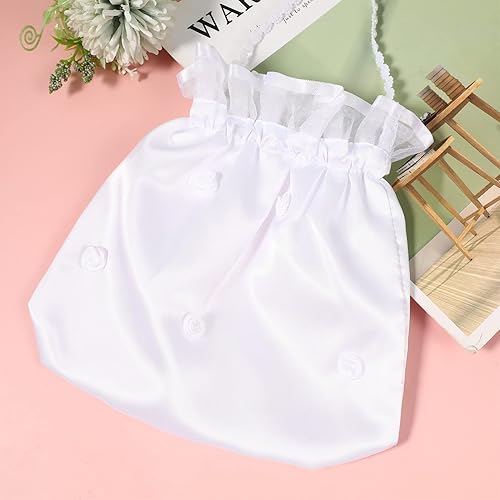 Miniatura 7 de NOLITOY Bolsa de dinero de boda nupcial de satén para adolescente Dama de honor de novia blanca con flores de satén decoradas bolso para baile
