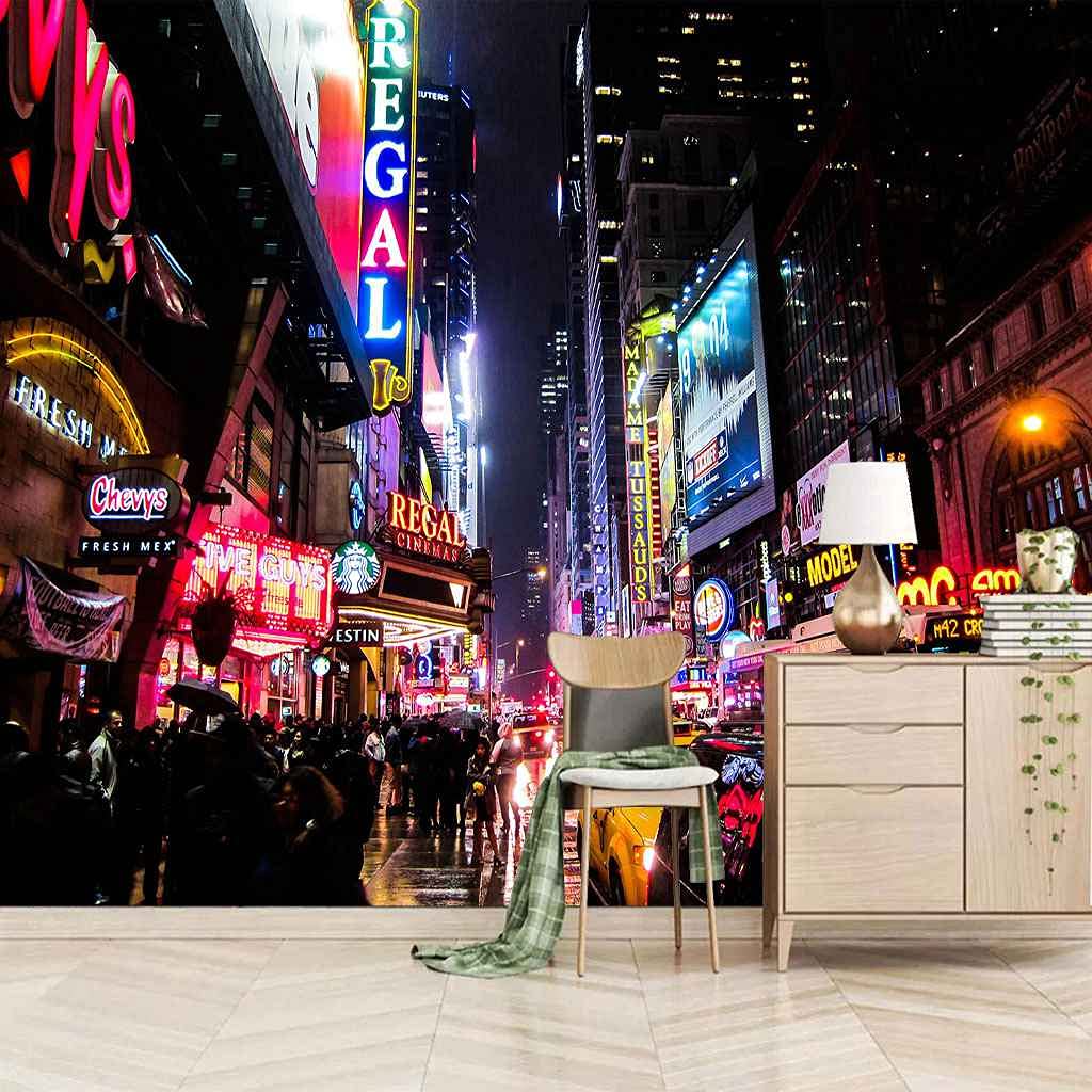 Papier peint panoramique rue de la ville animée 3D intissé autocollant grand format pour salon