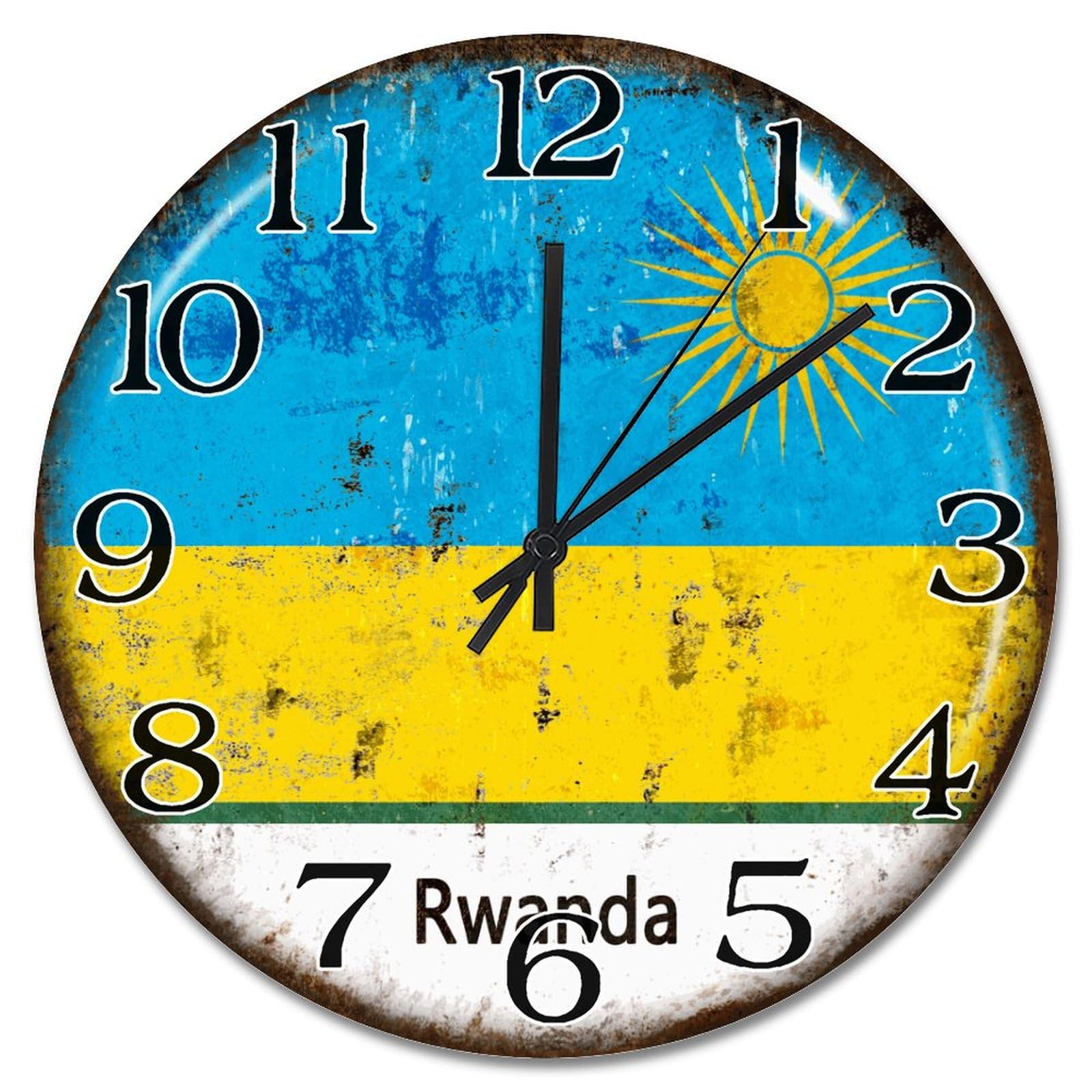 Horloge murale Rwanda ronde à piles pour votre décoration