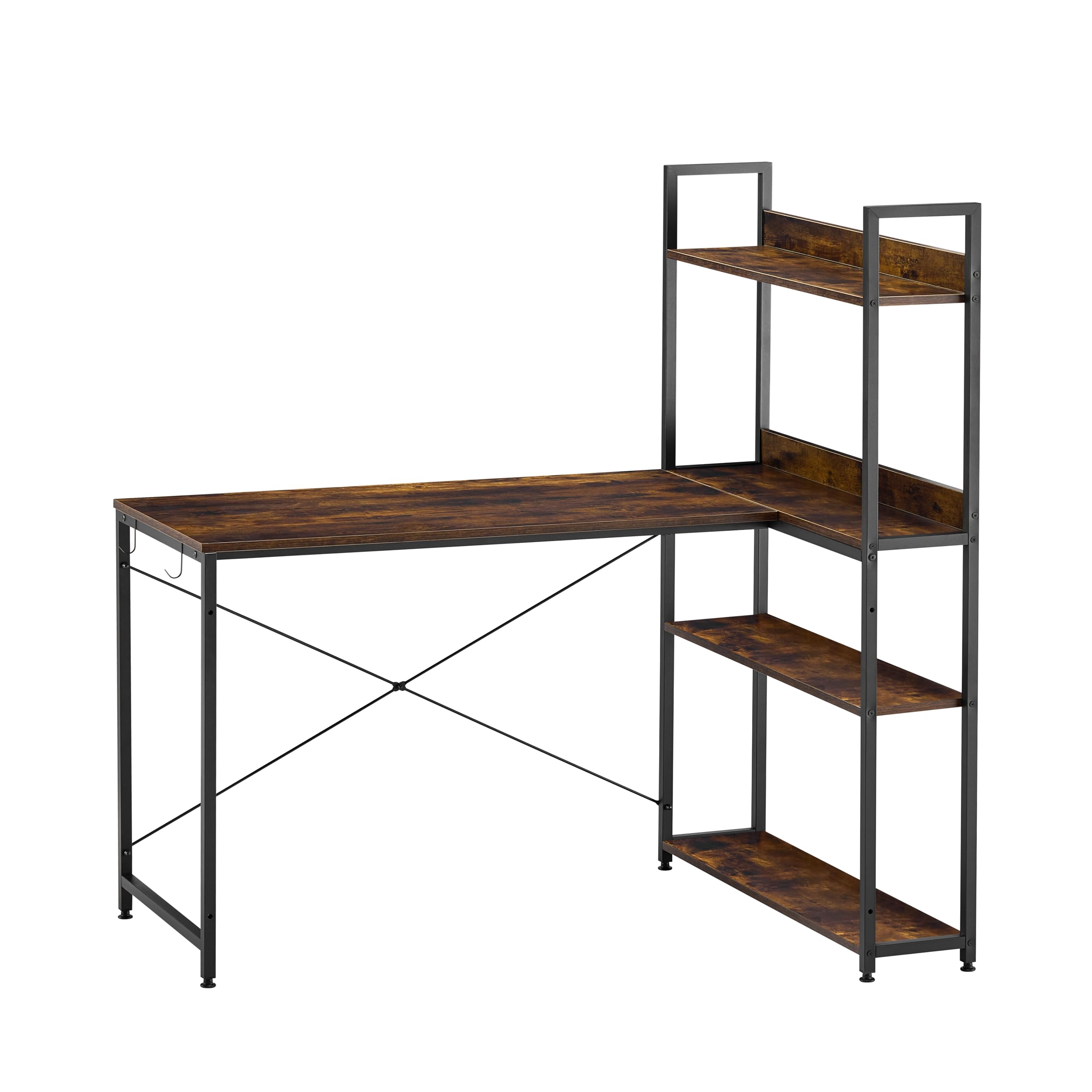 Garvis Eckschreibtisch 120x50 cm (128 cm Hoch) – L-Form Gaming Tisch mit 3-Tier Regal (Rustikal)