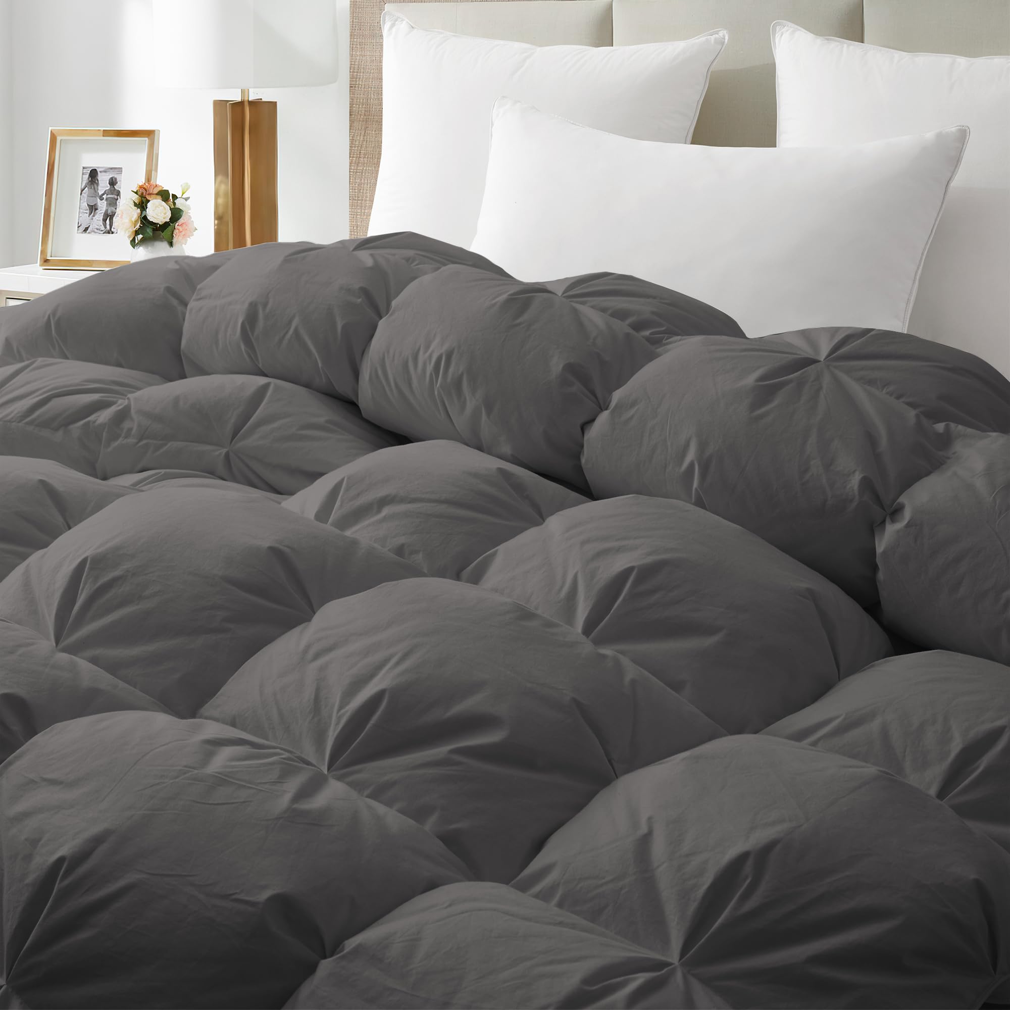 Deodar Edredón Cama 135/150 | Edredón 220x240 para 2 Personas | Relleno de Plumón de Ganso Blanco y Plumas 420 GR/m² | Funda Nórdica 100% Algodón | Lavable | Öko-Tex y RDS | Gris Oscuro
