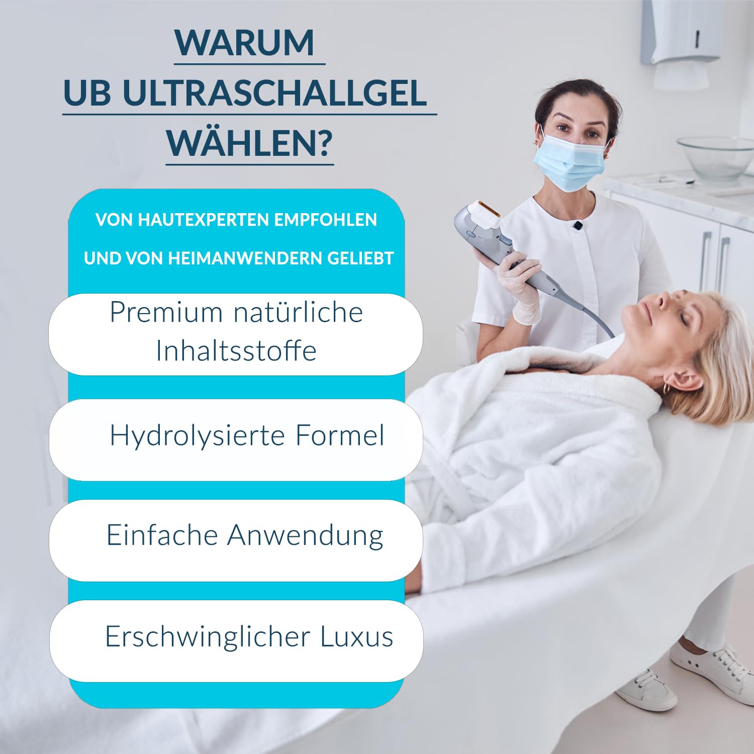 UB Hyaluron Ultraschallgel | Naturel Kontaktgel | Ultraschall Gel mit Hyaluronsäure | ✓ Ultraschallgerät ✓ Mikrostrom ✓ Radiofrequenz ✓ EMS | Feuchtigkeitsspendendes Leitgel für Gesicht & Körper