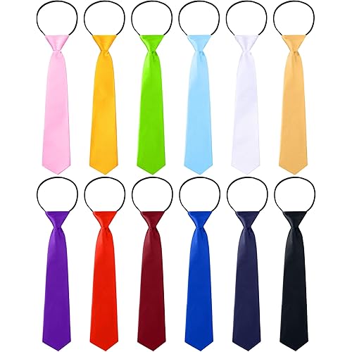 Tarpop 12 Pcs Adjustable Pre-tied Neckties 2.56 Inch Solid Color Neck Ties Slim Ties for Wedding Graduation for Women Men