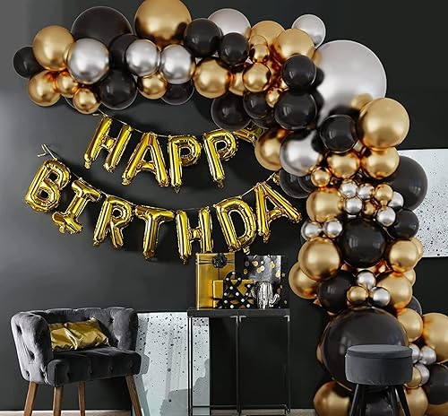 Miniatura 7 de Paquete de 110 guirnaldas de globos negros, globos dorados de diferentes tamaños de 1812105 pulgadas, kit de globos redondos de helio plateado para
