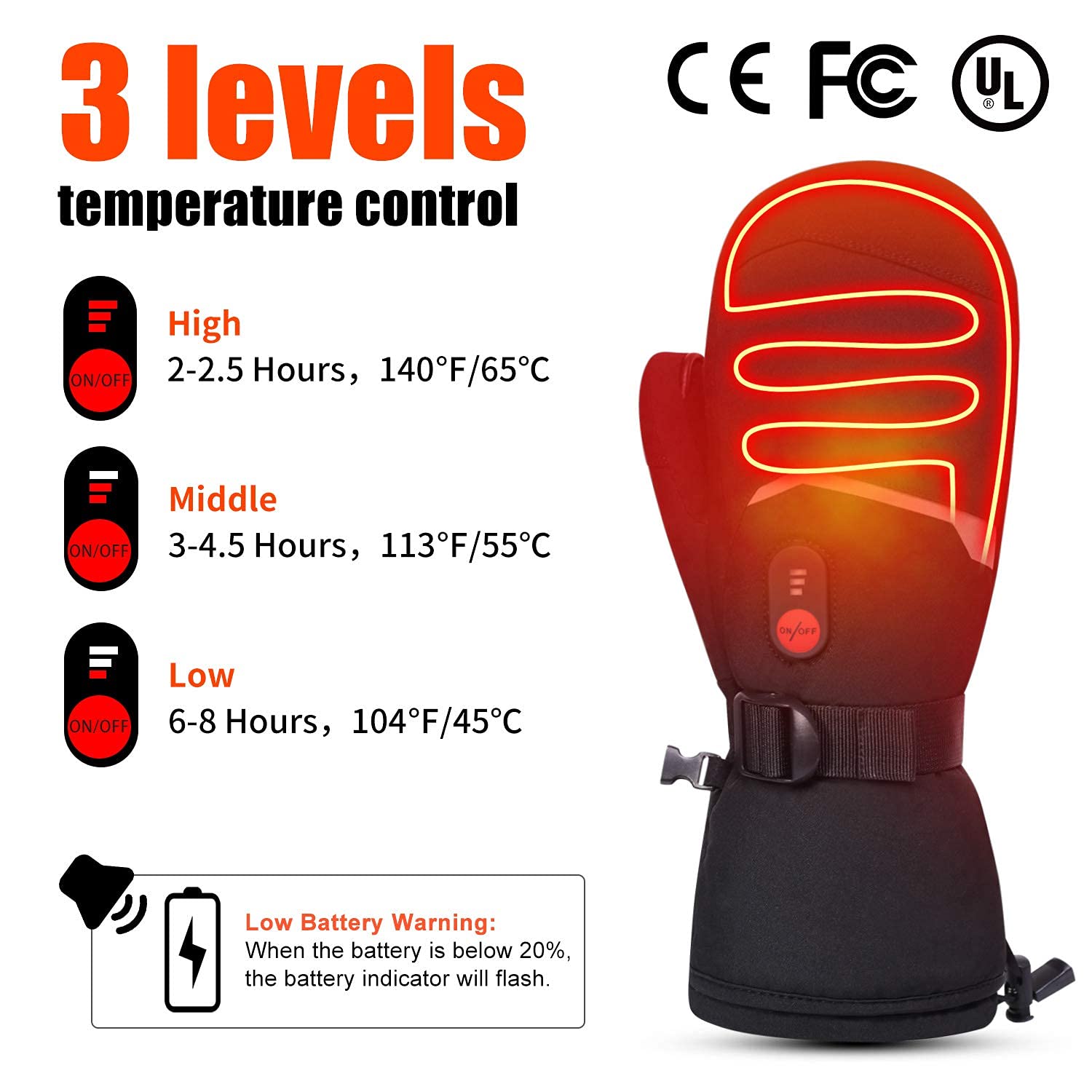 Guanti Caldi per Ski Maschi Femmine Bambini Batteria Ricaricabile 7.4V 2200MAH - Dettaglio